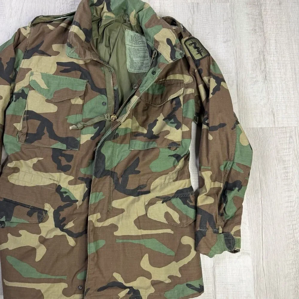 Vintage Military M65 Field Coat Jacket Small Short Cold Weather Woodland Camo - Picture 3 of 13